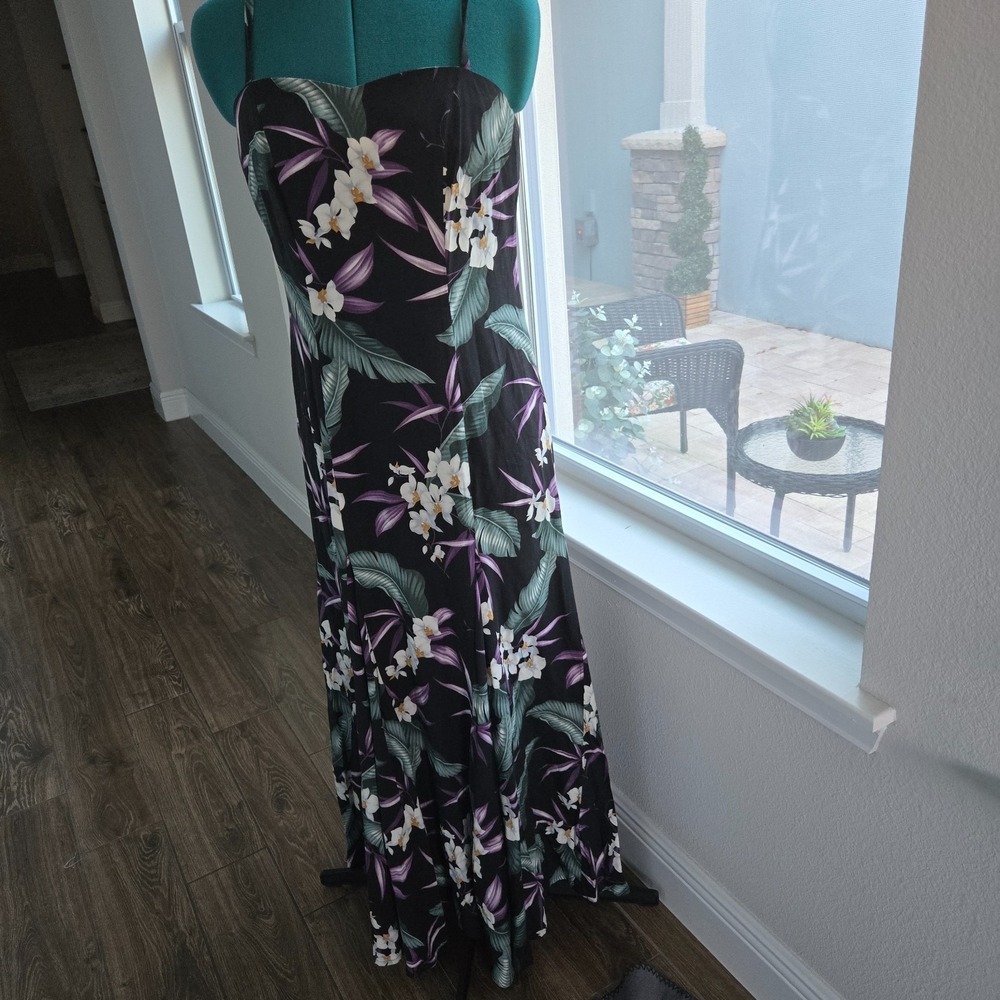 CC Fashions Womens Maxi Size 5-6 Spaghetti Straps Tropical Print on Black